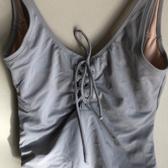 Grey Lace Up One Piece - Picture 2 of 3